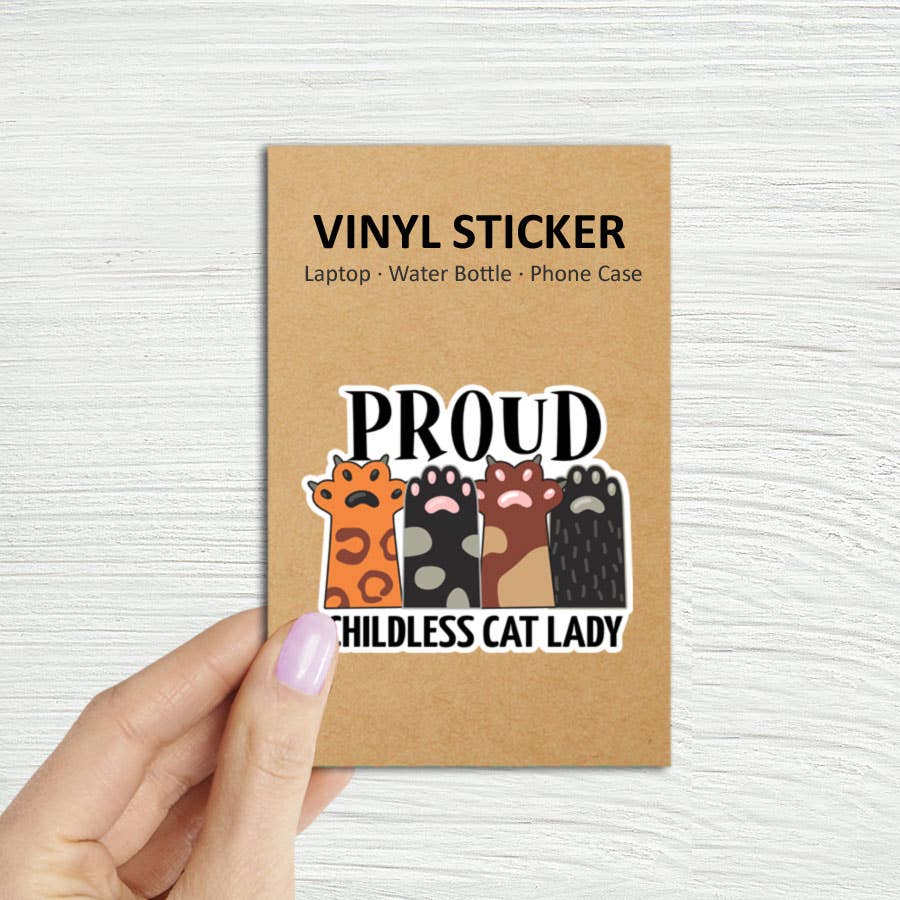 Proud Childless Cat Lady Orange Colorful Laptop Sticker
