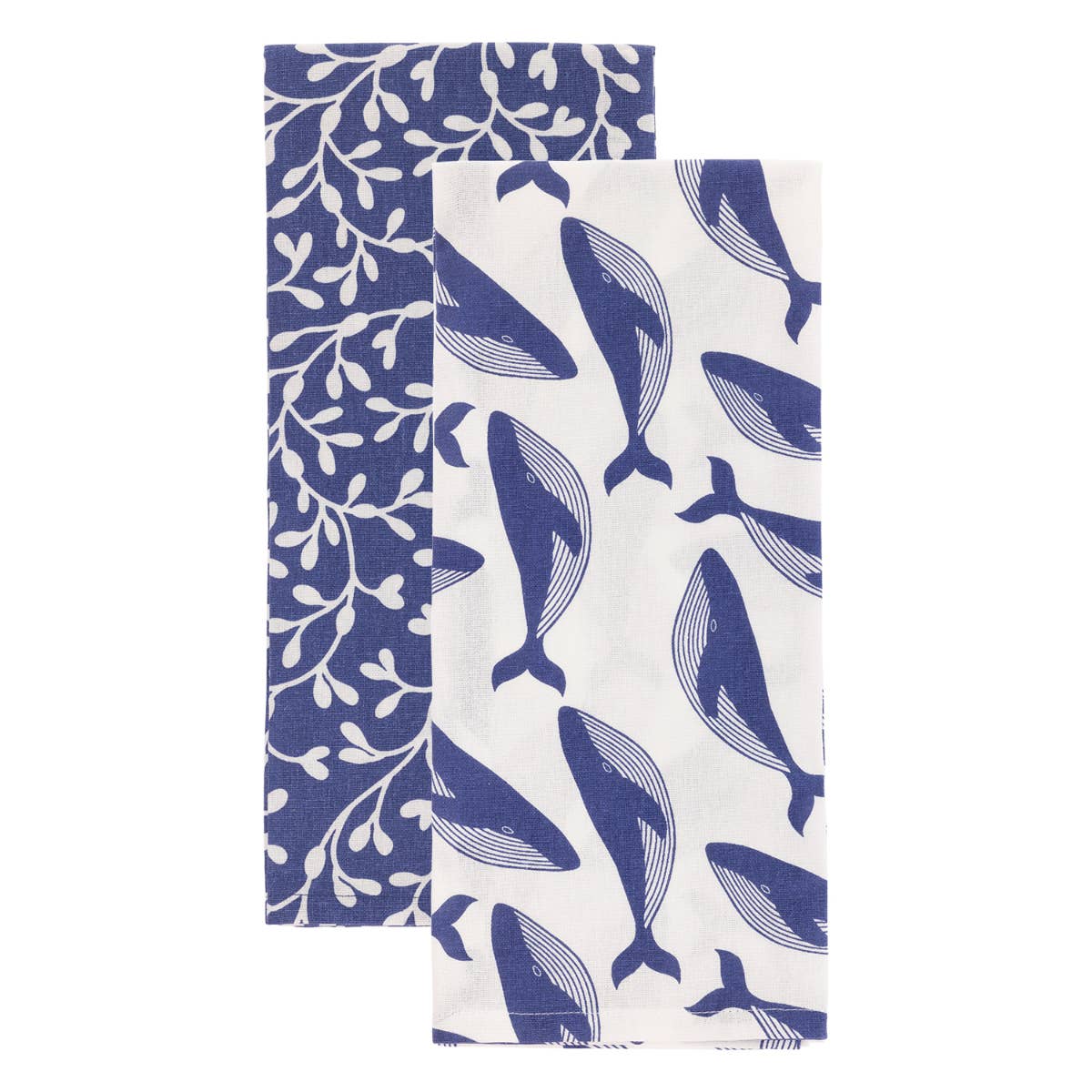 Navy Whale Cotton Tea Towel Set of 2