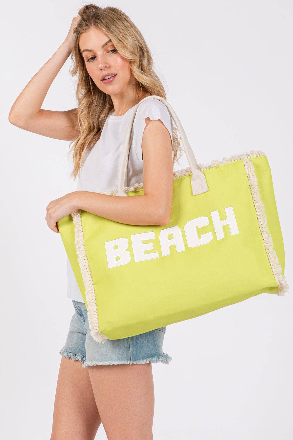 Embroidered Beach Letter Fringe Tote Bag