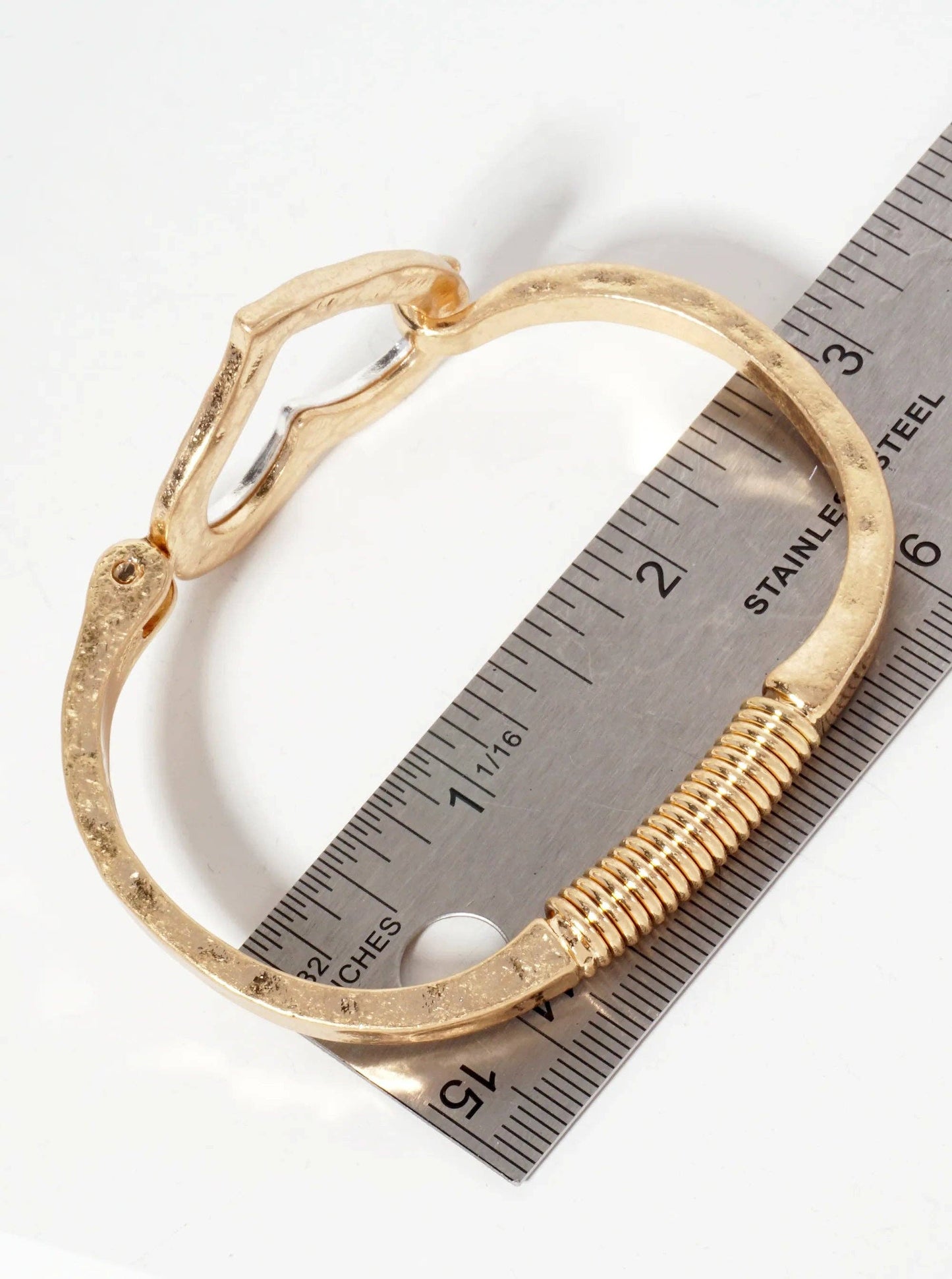 Hammered Metal Dual-Tone Heart Hook-Clasp Bracelet