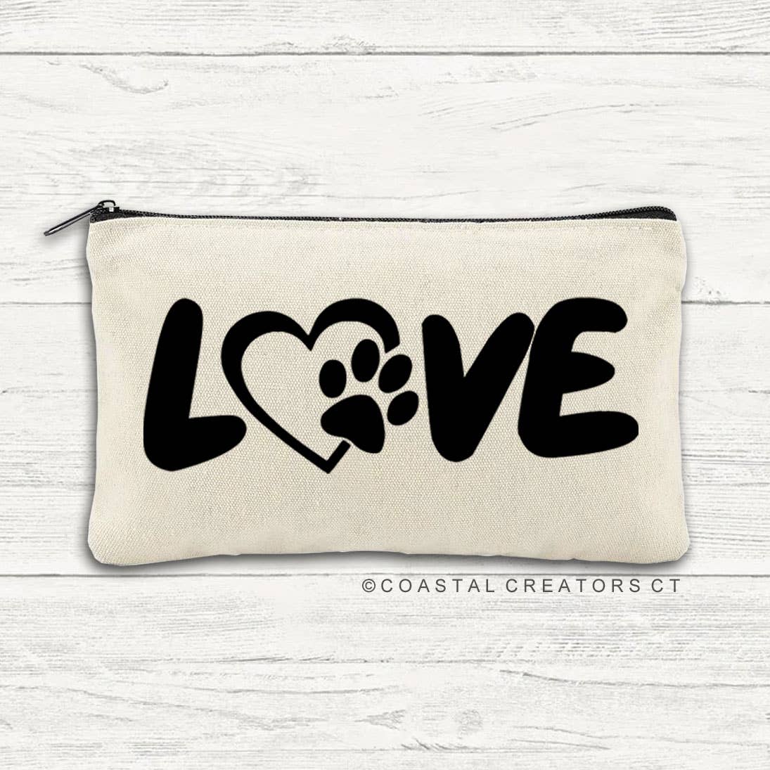 Dog Love with Paw Multi-Use Canvas Zipper Pouch Bag