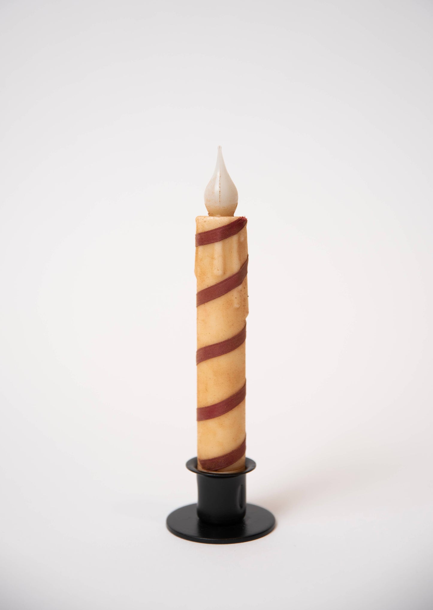 Primitive Candy Cane Striped LED Timer Taper Candle