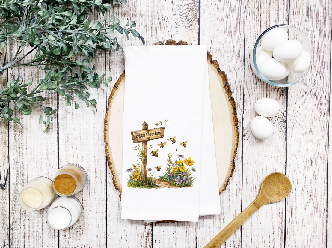 Bee's Garden Honey Bee Waffle Weave Dish Towel Tea Towel