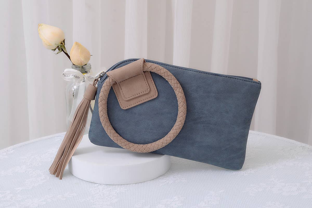 Fashion Cuff Handle Tassel Wristlet Clutch