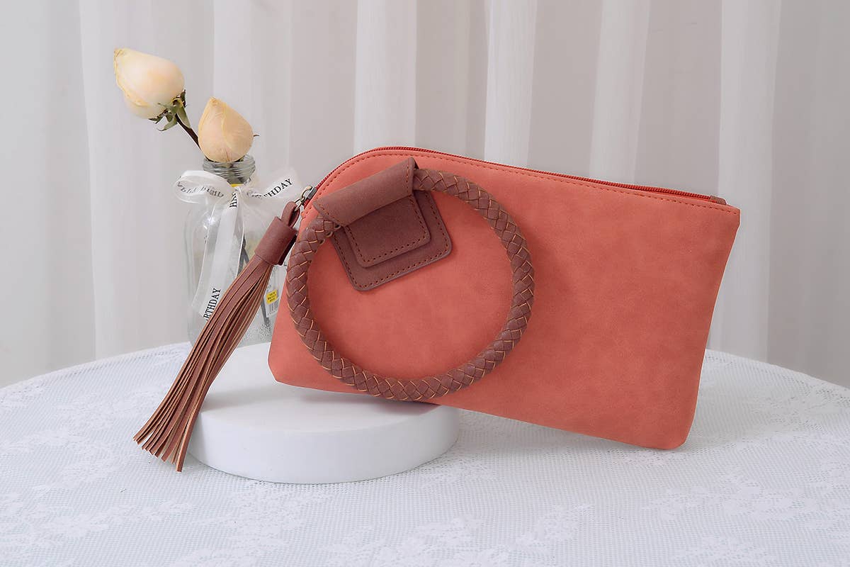 Fashion Cuff Handle Tassel Wristlet Clutch