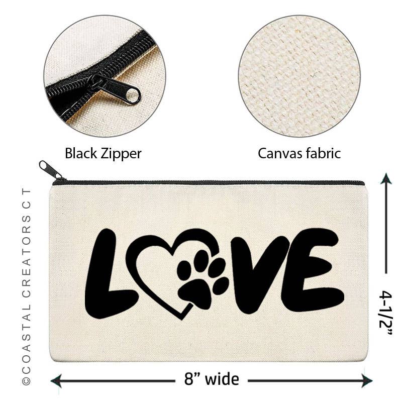 Dog Love with Paw Multi-Use Canvas Zipper Pouch Bag