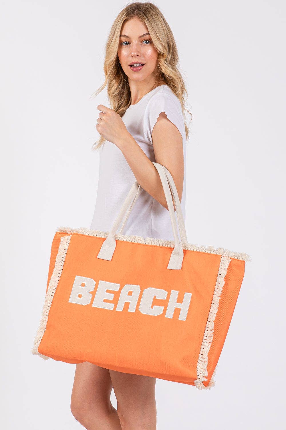 Embroidered Beach Letter Fringe Tote Bag