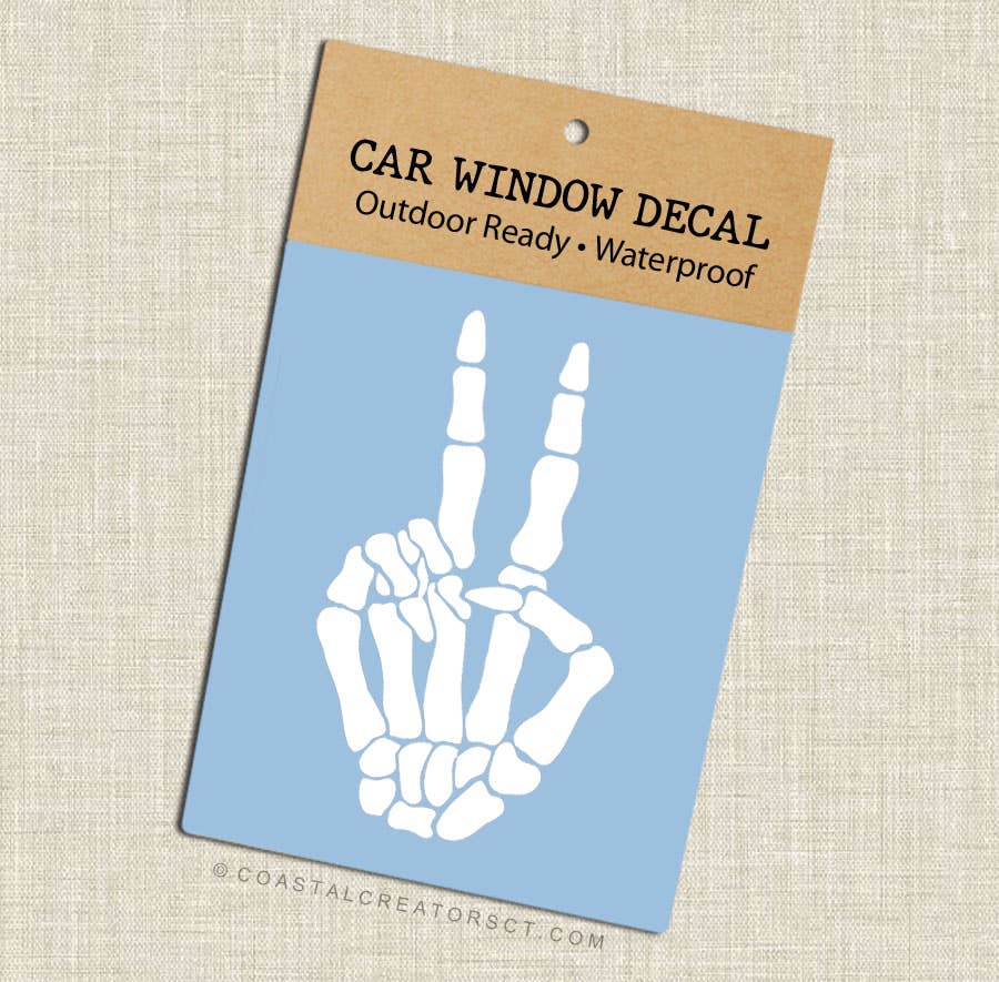 Skeleton Hand Peace Sign Car Window Decal