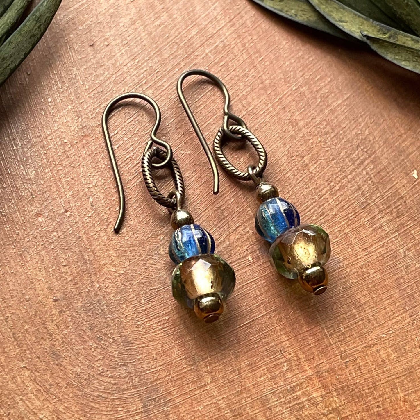 Topaz & Sapphire Old World Fusion Earrings - Glass Niobium