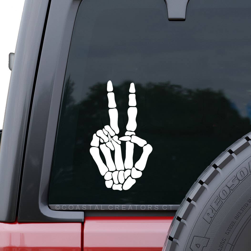 Skeleton Hand Peace Sign Car Window Decal