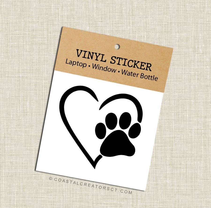 Heart Dog Paw Vinyl Laptop Sticker