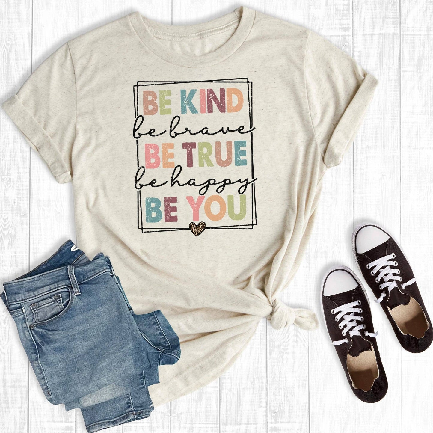 Be Kind Be Brave Graphic T-shirt Cream