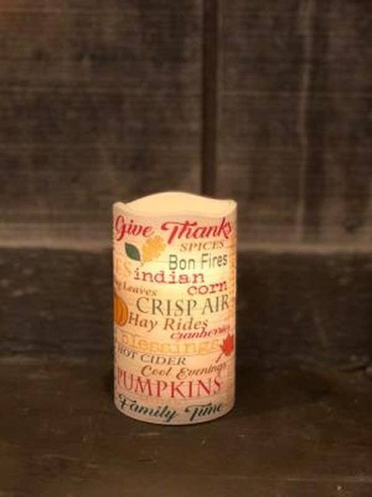 Give Thanks LED Pillar Candle with Timer