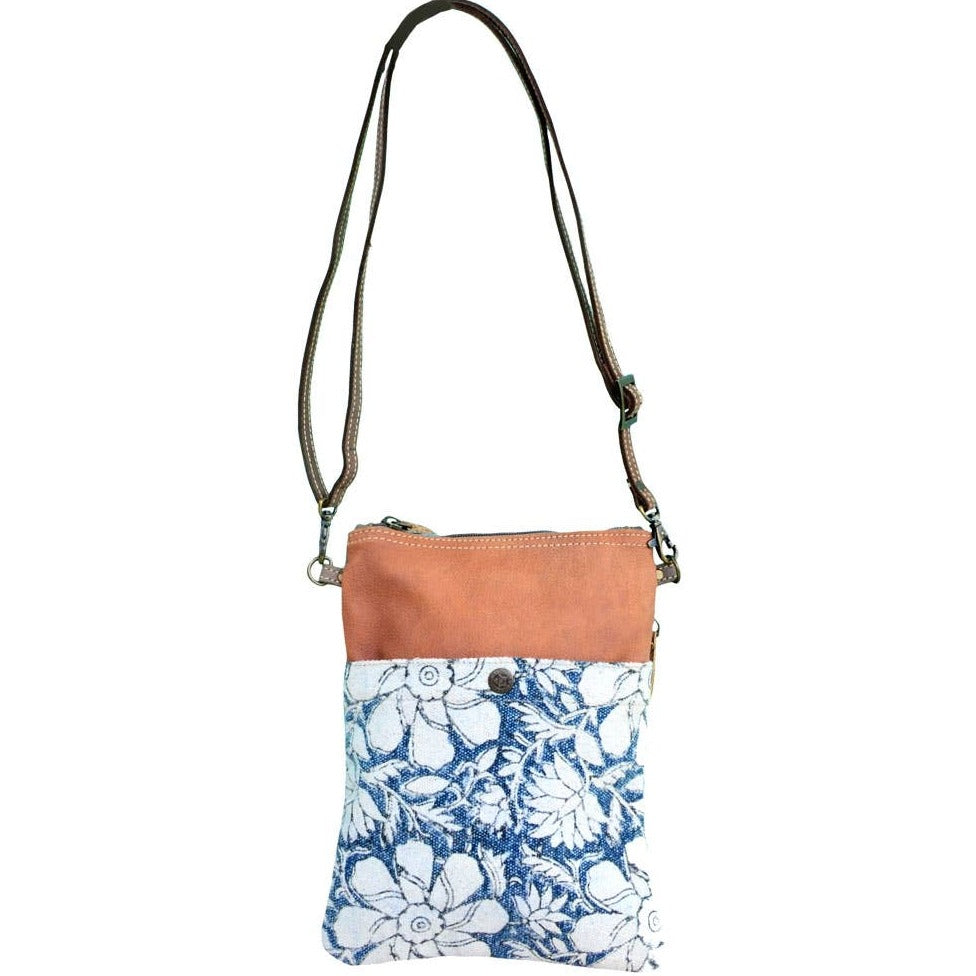 Blue Canvas And Flowers Shoulder Bag