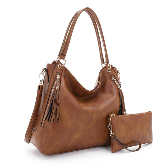 Double Zipper 2 in 1 Hobo Bag with Wristlet