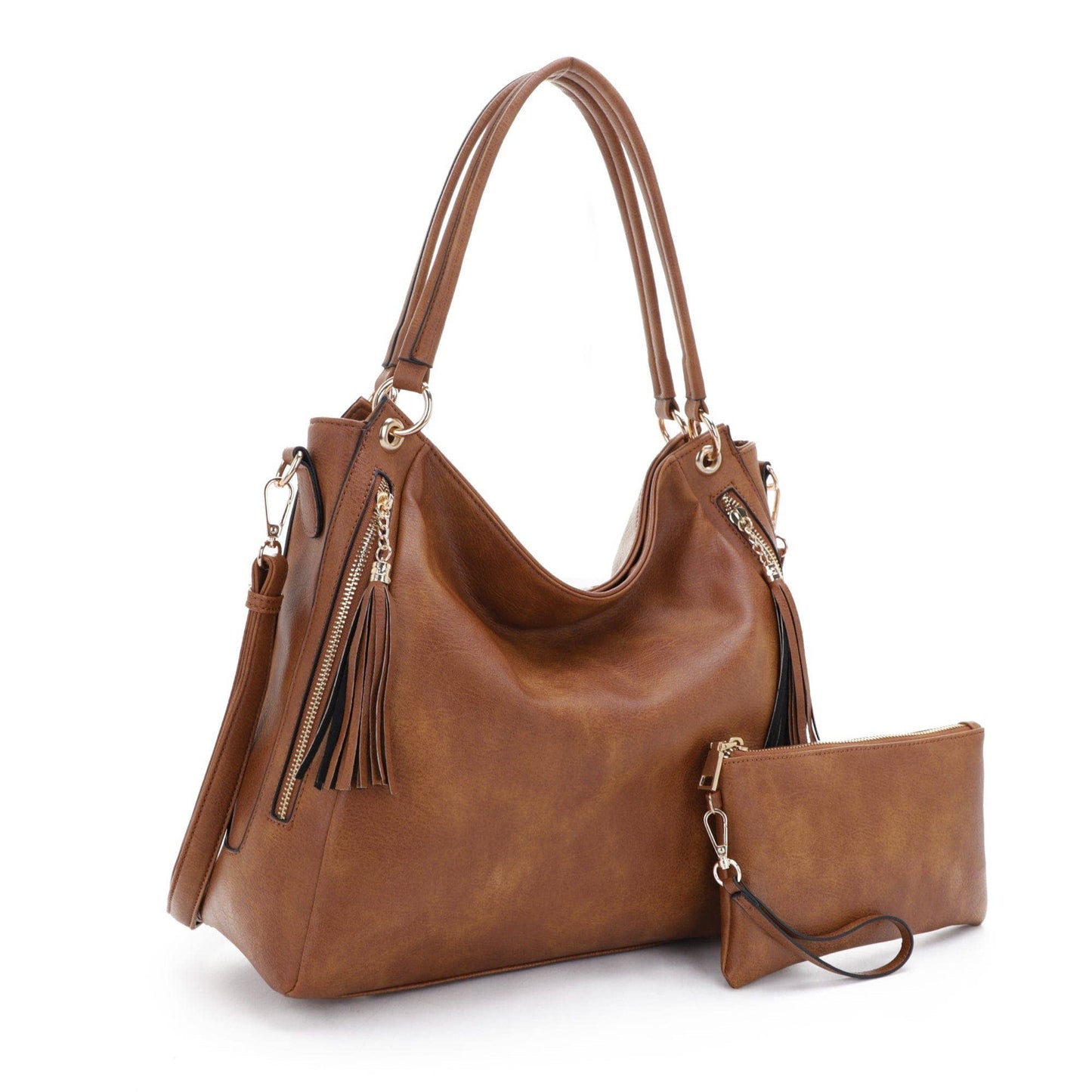 Double Zipper 2 in 1 Hobo Bag with Wristlet