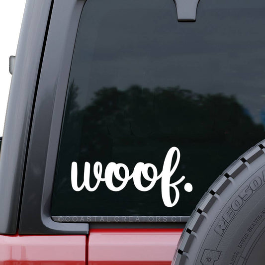 Dog Woof White Vinyl Car Window Sticker Decal