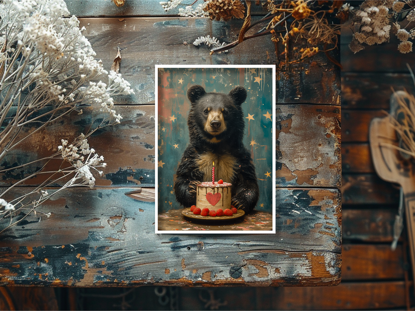 Bear With Raspberry Heart Cake