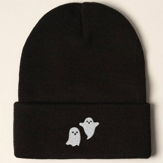 Halloween Ghost Embroidered Cuff Beanie