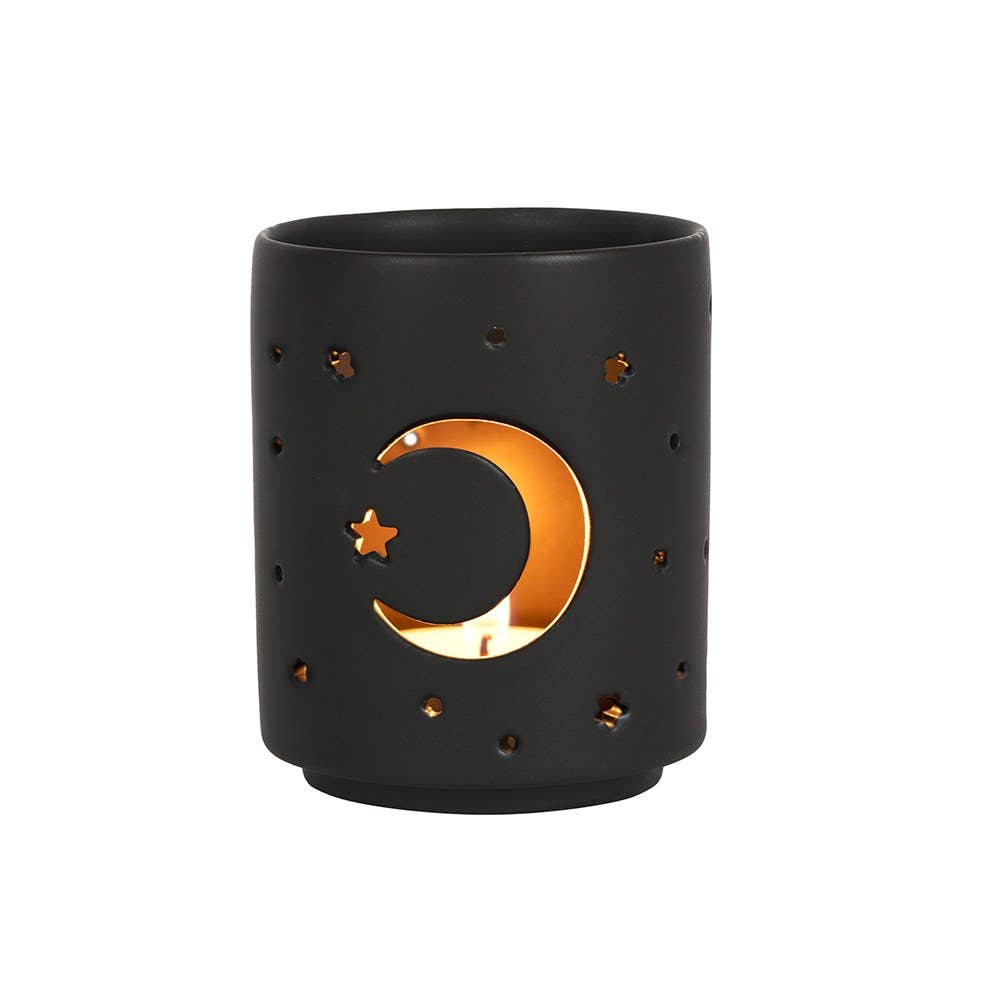 Small Black Mystical Moon Cut Out Tealight Candle Holder