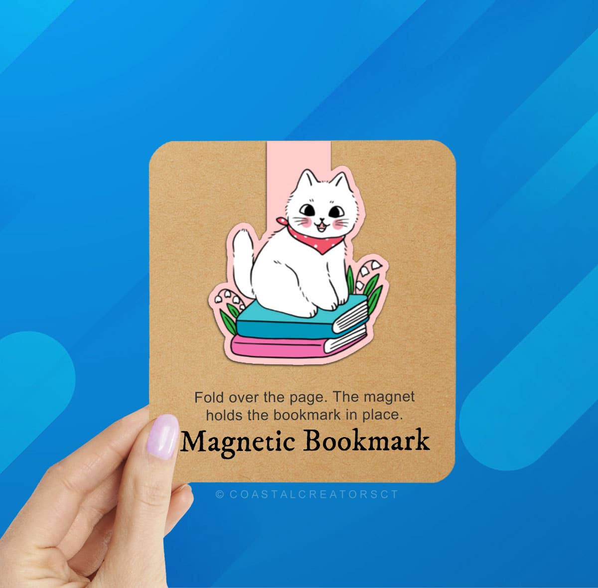 Pink Cats on Books Reversible Magnetic Bookmark (Packaged)