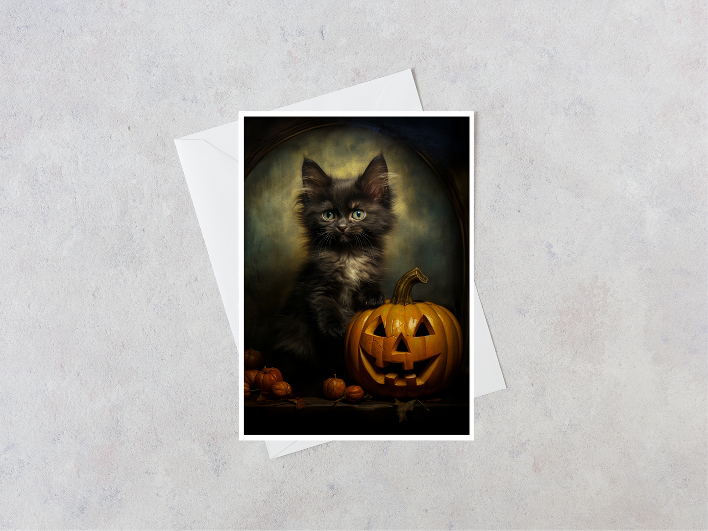 Black Cat and Jack O' Lantern Pumpkin Blank Card