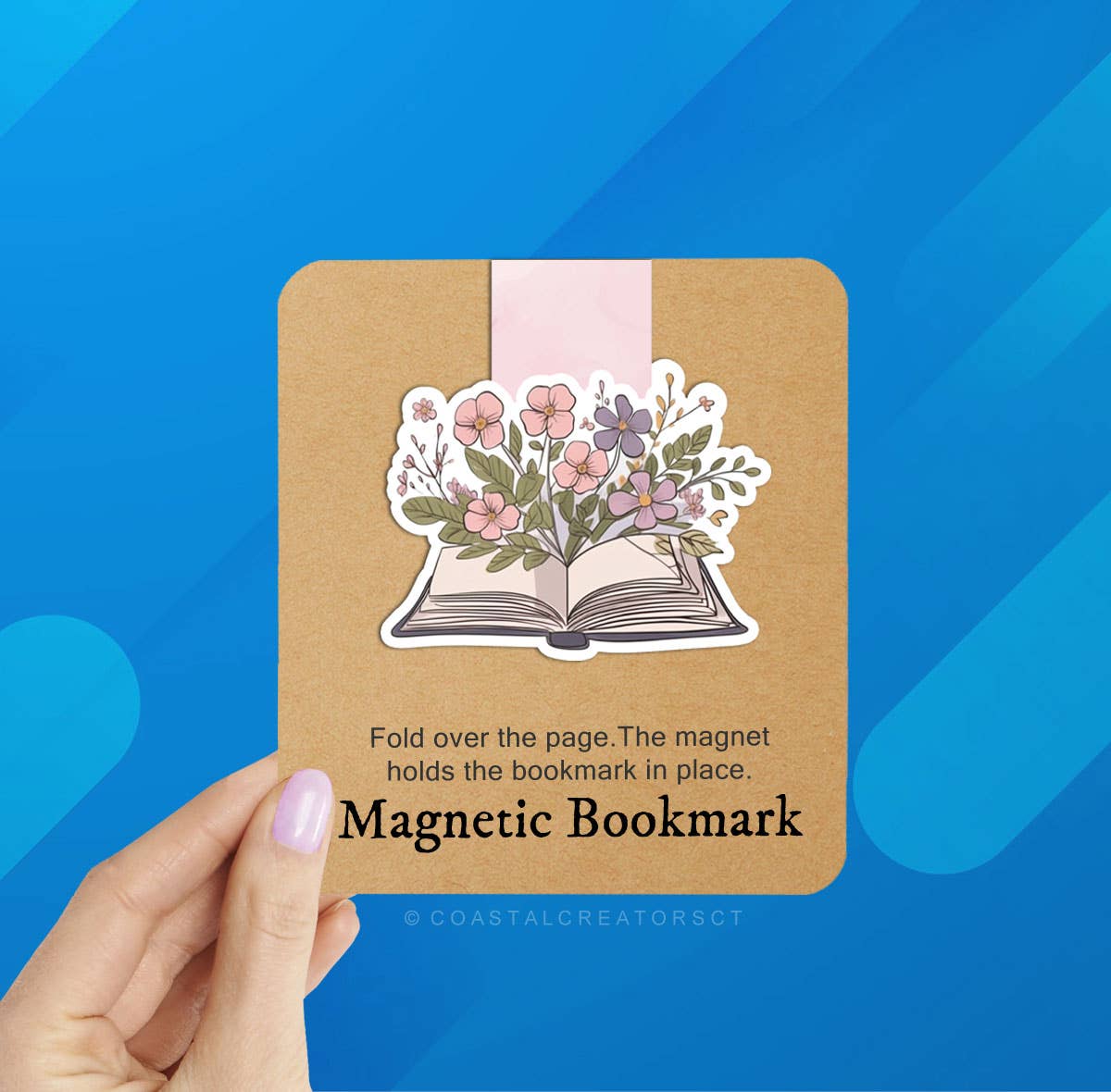 Open Book with Pink Flowers Magnetic Bookmark