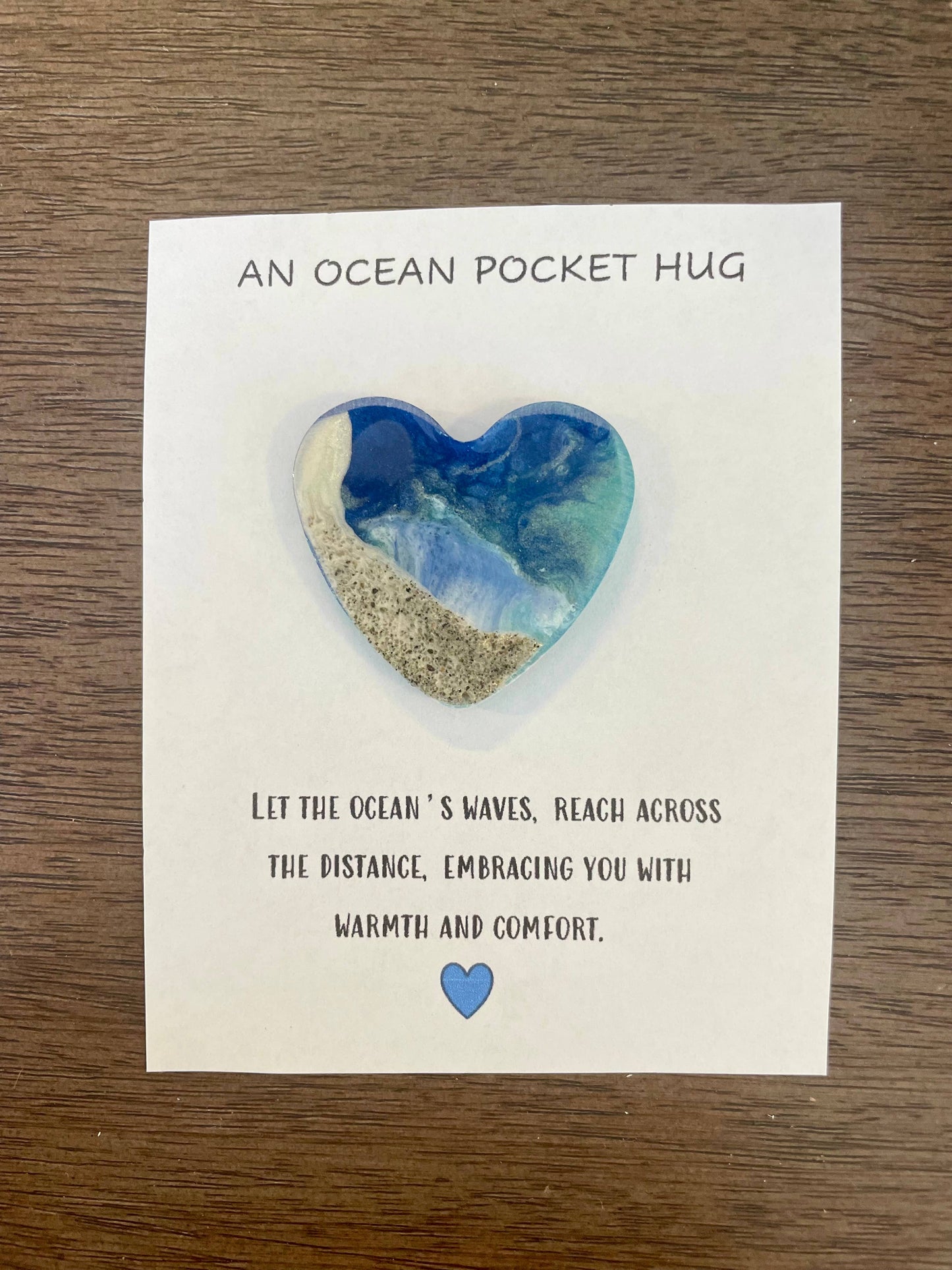 Ocean Pocket Hug Card - Beach Theme Sand and Resin Heart