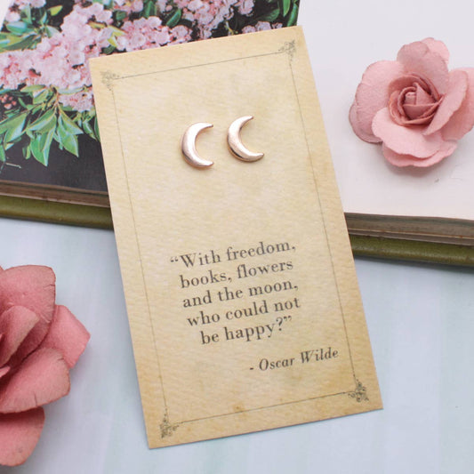 Literary Quotes Crescent Moon Post Earrings