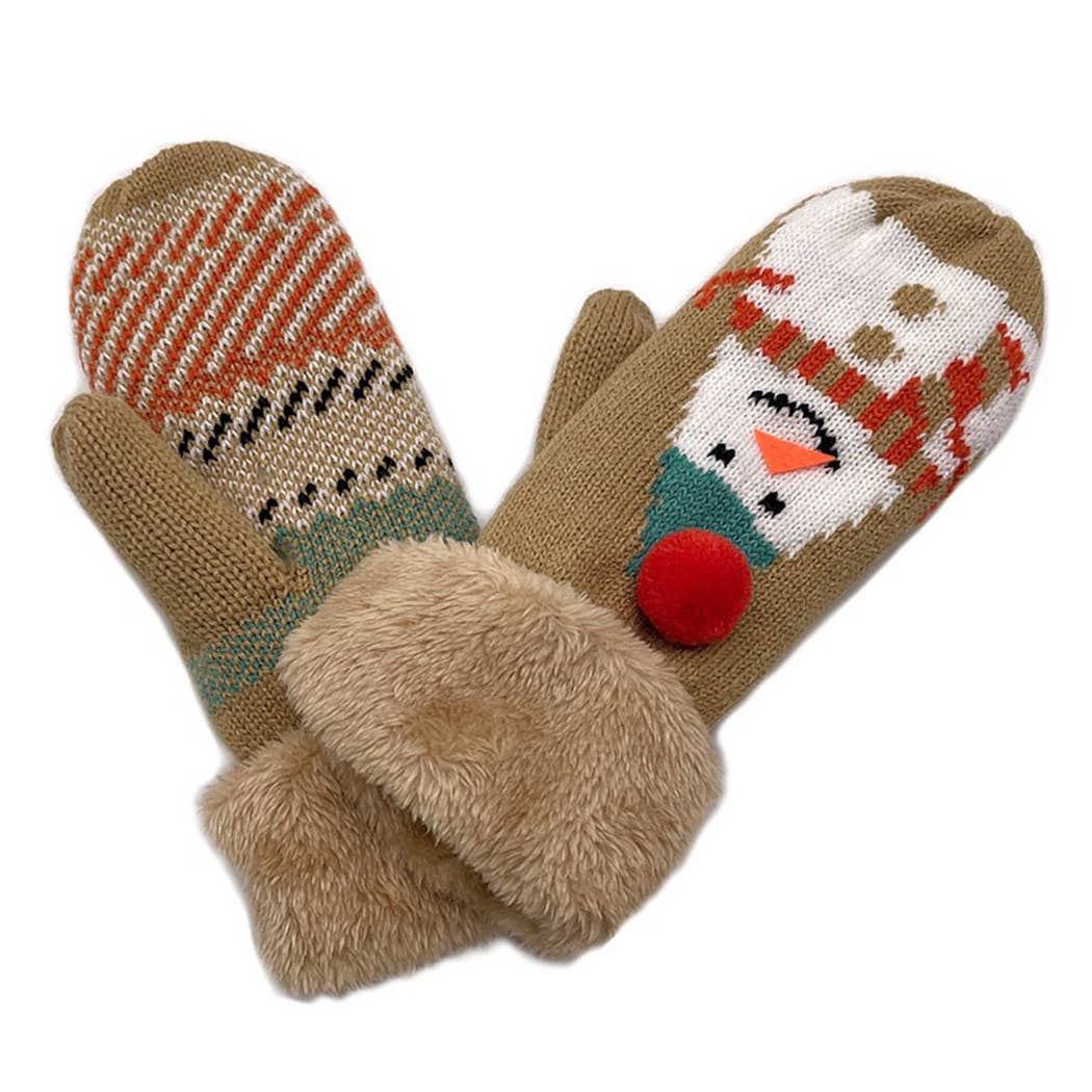 Snowman Mitten with Faux Fur Cuffs