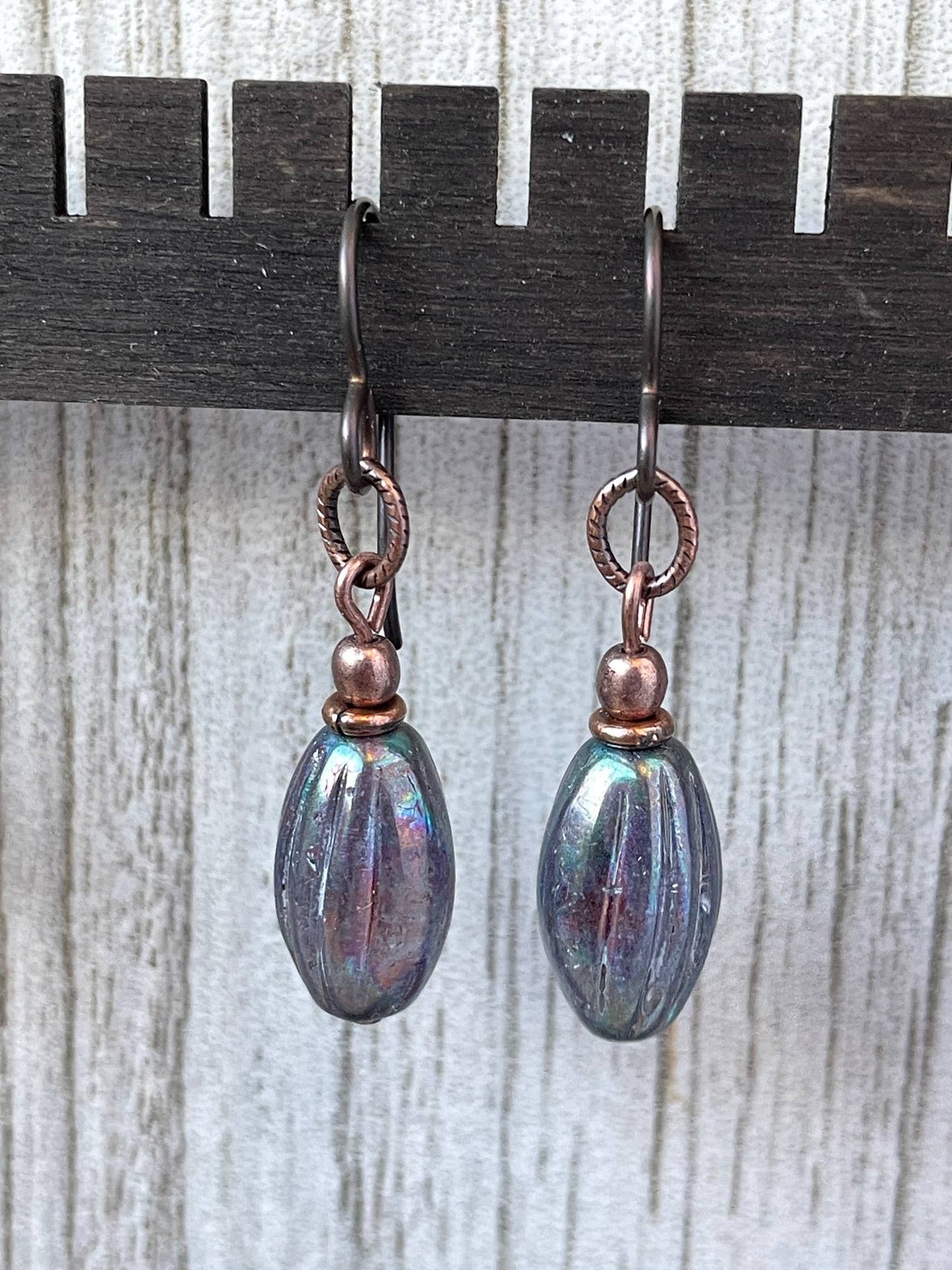 Amethyst Luster Oval Drop Earrings Copper Earthy Jewelry