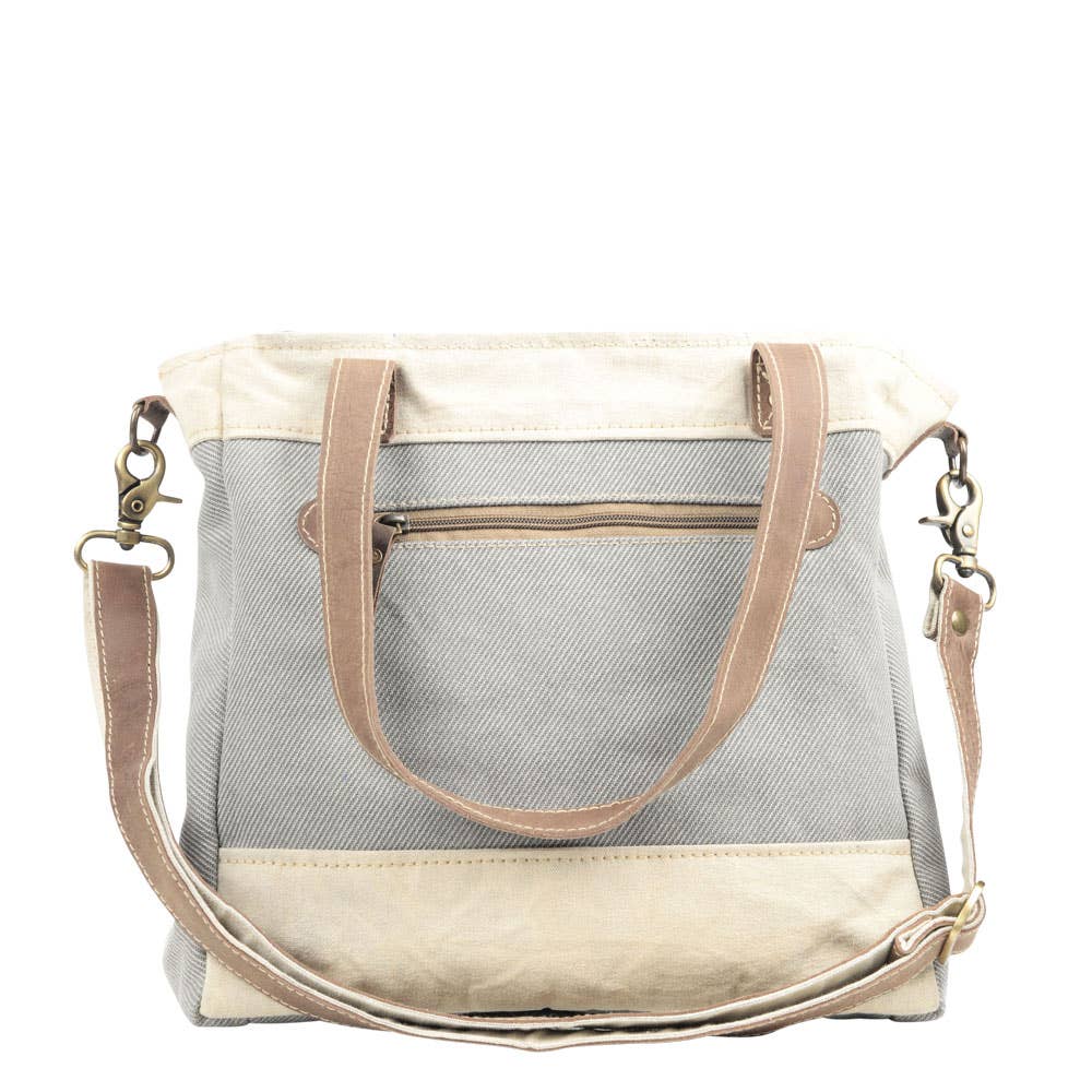 Grey And Cream Mixed Fabric Canvas Crossbody Bag