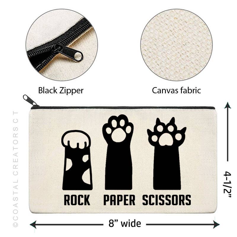Cat Rock, Paper, Scissors Multi-Use Canvas Zipper Pouch Bag