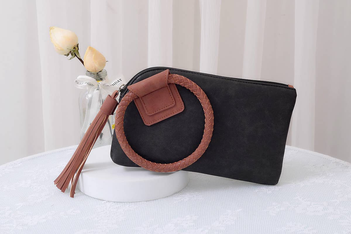 Fashion Cuff Handle Tassel Wristlet Clutch