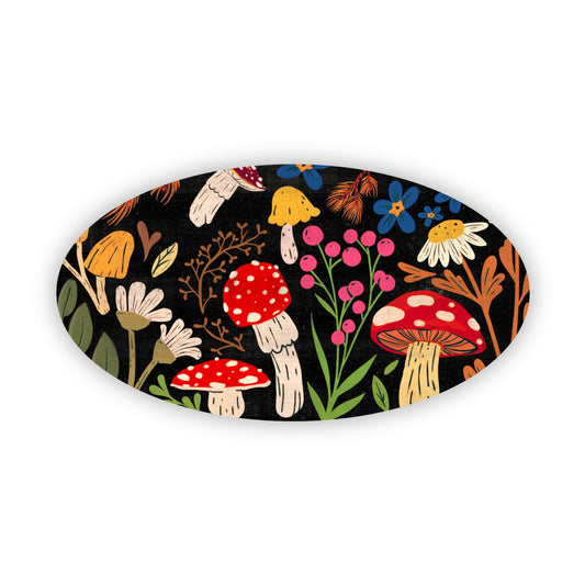 Mushroom and Flowers Black Pattern Sticker