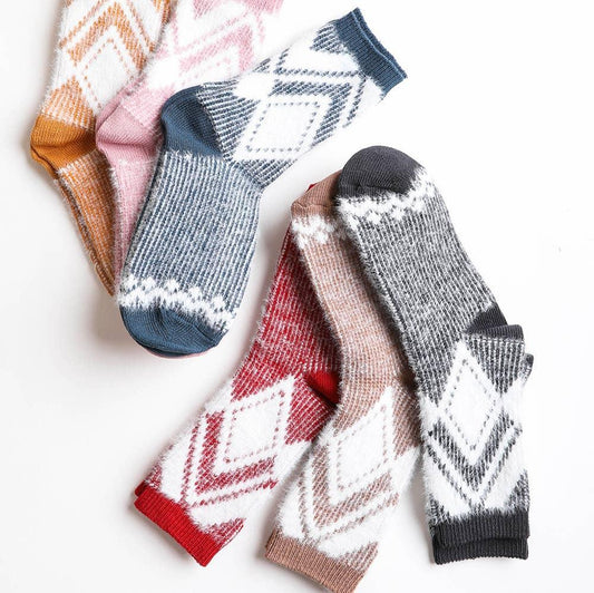 Faux Mohair Diamond Pattern Socks