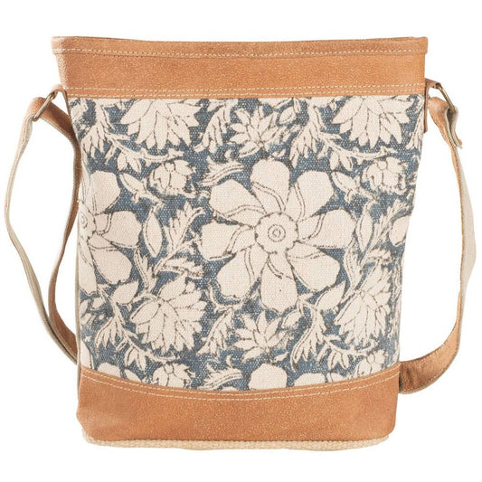 Blue Canvas With Flowers Crossbody