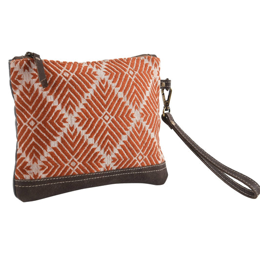 Rug Wristlet with Leather Bottom Trim