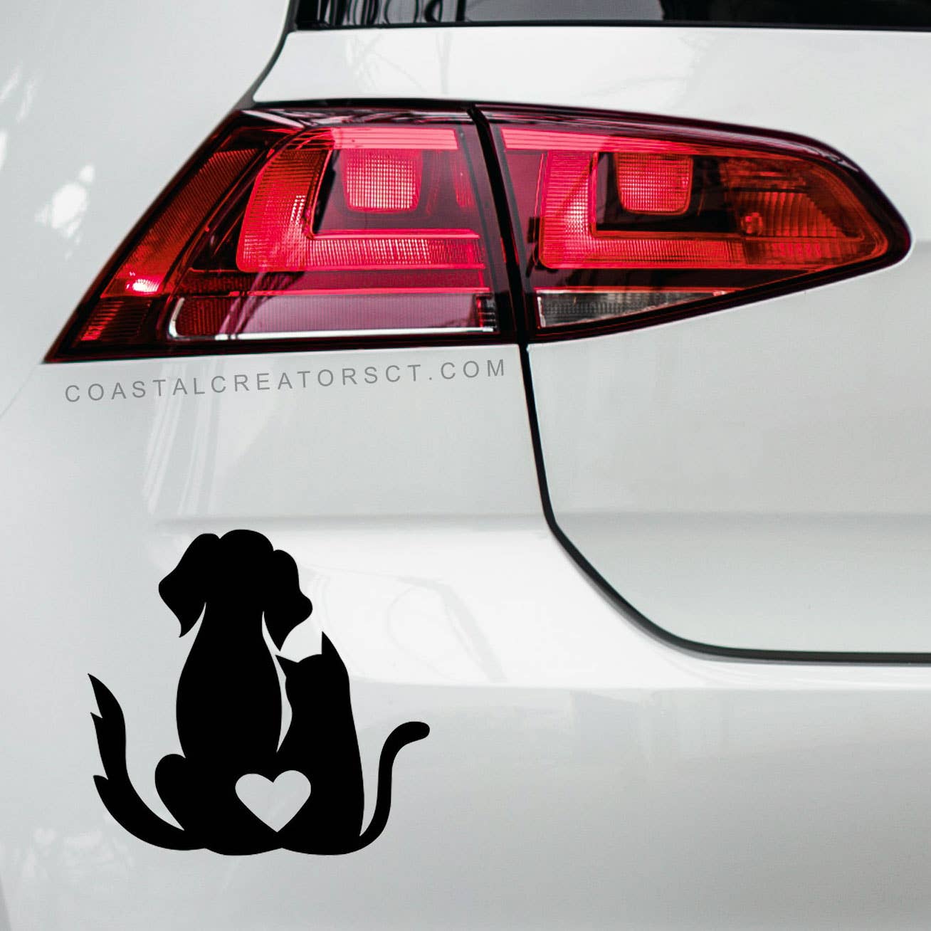 Dog and Cat Heart Vinyl Laptop or Bottle Sticker (Black)