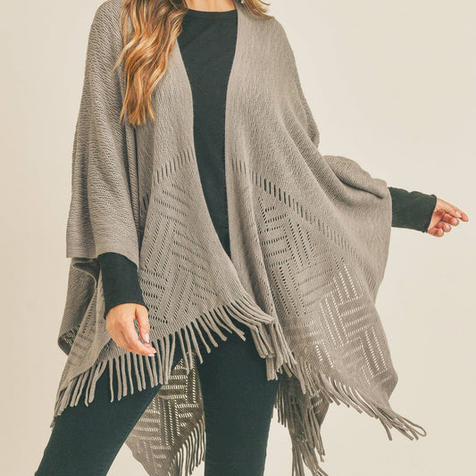 Herringbone Knit Fringe Ruana