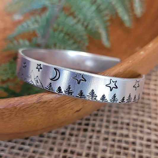 Hand stamped starry summit cuff