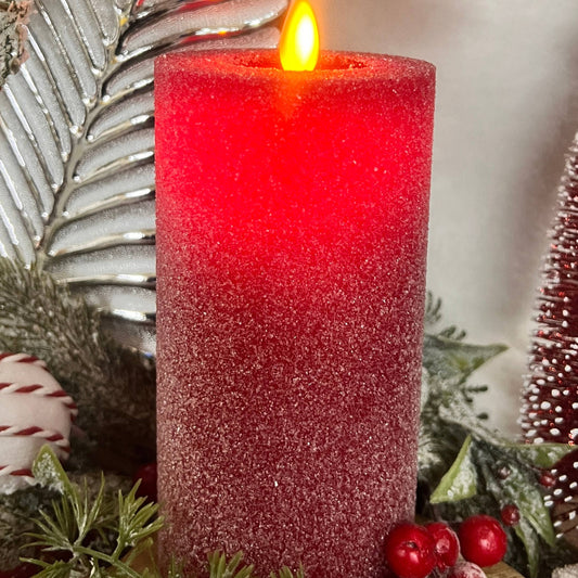 Red Frosted Moving Flame LED Candle 3x6in