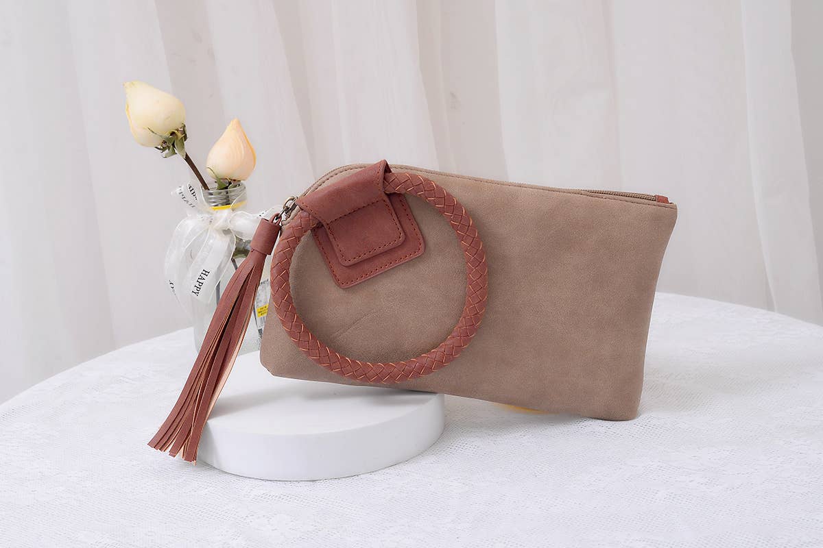 Fashion Cuff Handle Tassel Wristlet Clutch