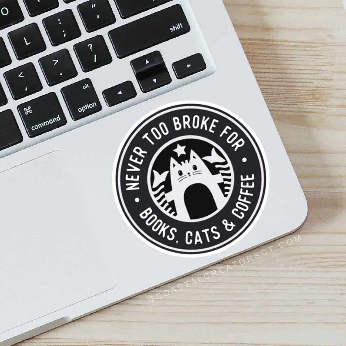 Books, Cats, Coffee 3" Laptop Water Bottle Sticker