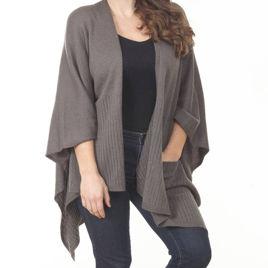 Slate Knit Poncho Wrap Cape with Pockets