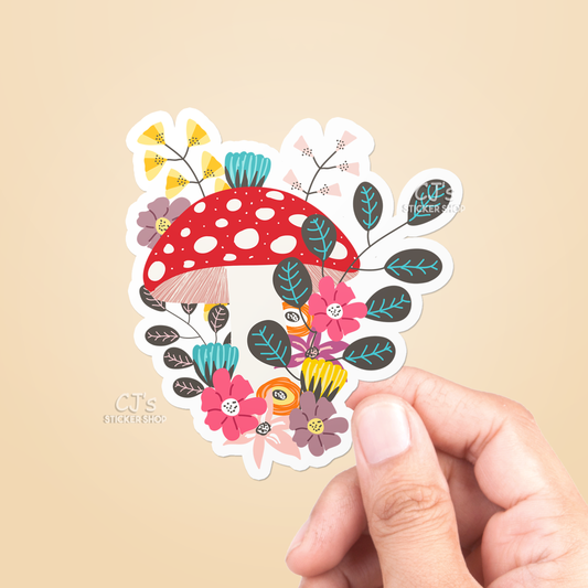 Mushroom and Flowers Sticker Vinyl Decal