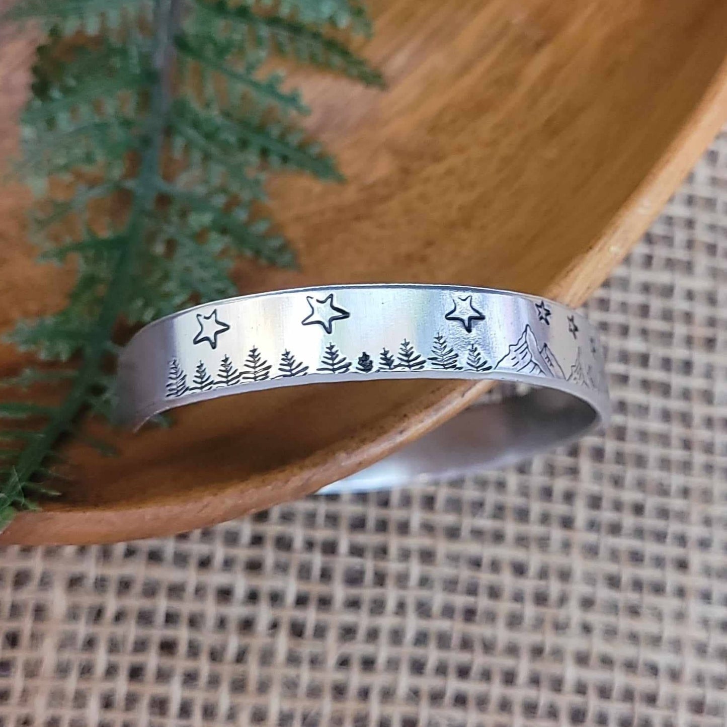 Hand stamped starry summit cuff