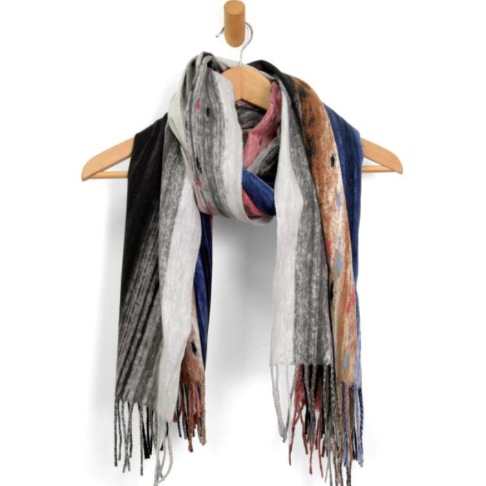 Multi Abstract Stripe Fringe Scarf