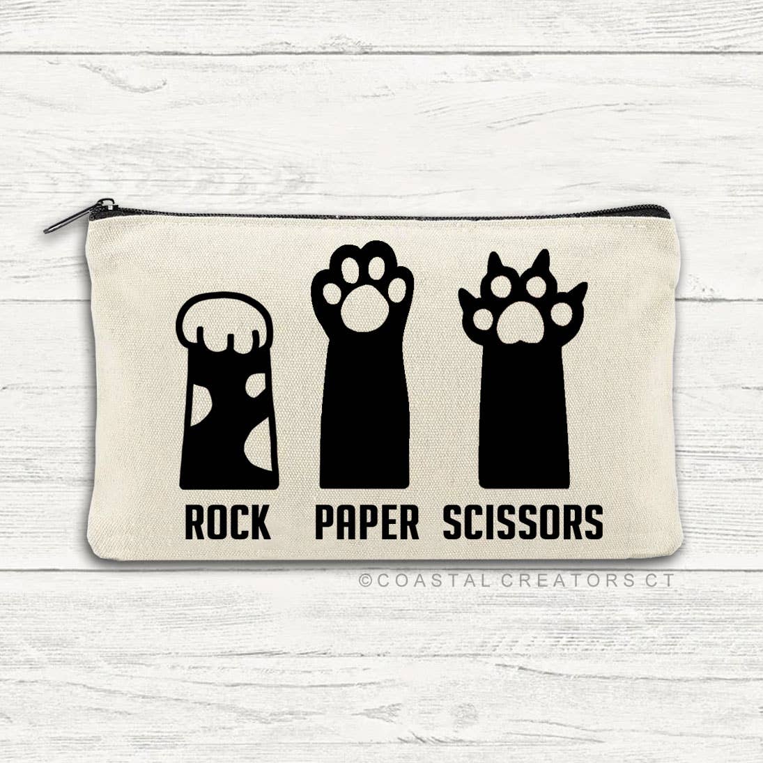 Cat Rock, Paper, Scissors Multi-Use Canvas Zipper Pouch Bag