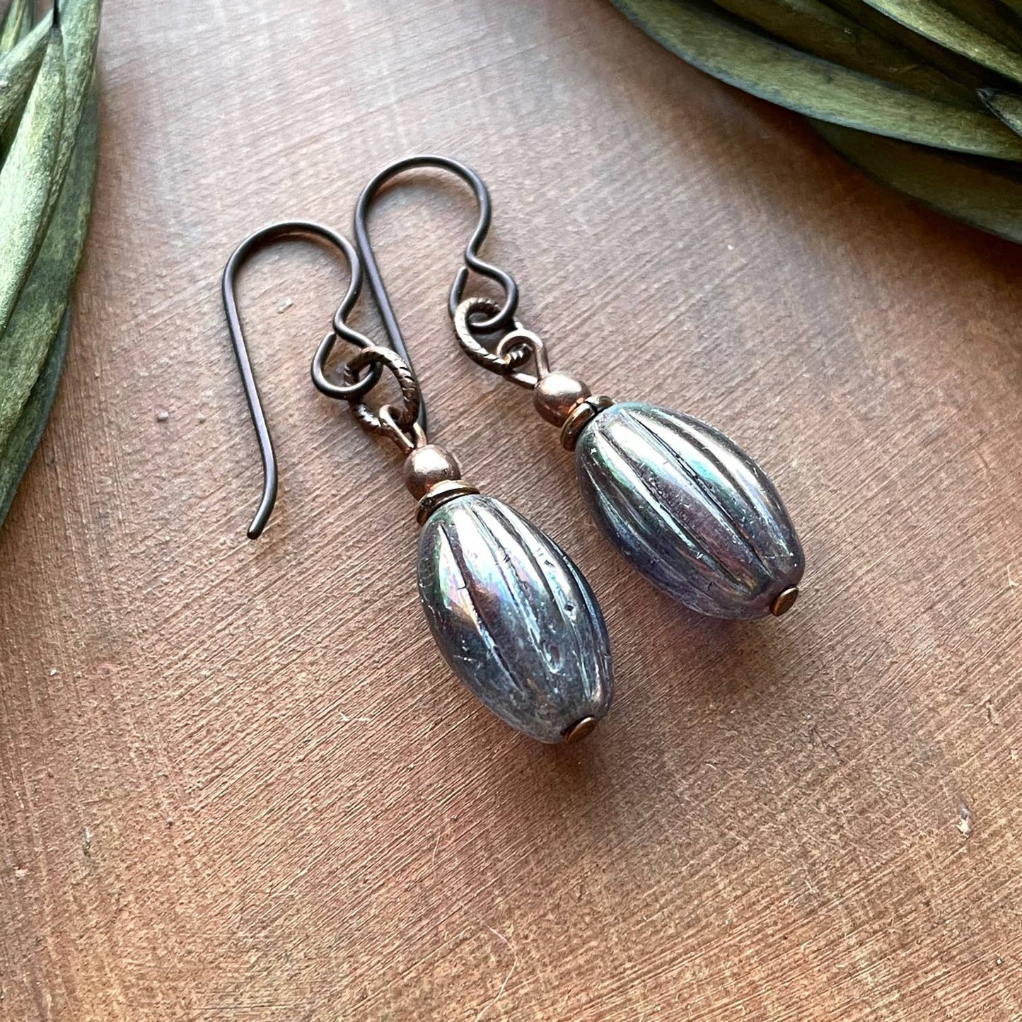 Amethyst Luster Oval Drop Earrings Copper Earthy Jewelry